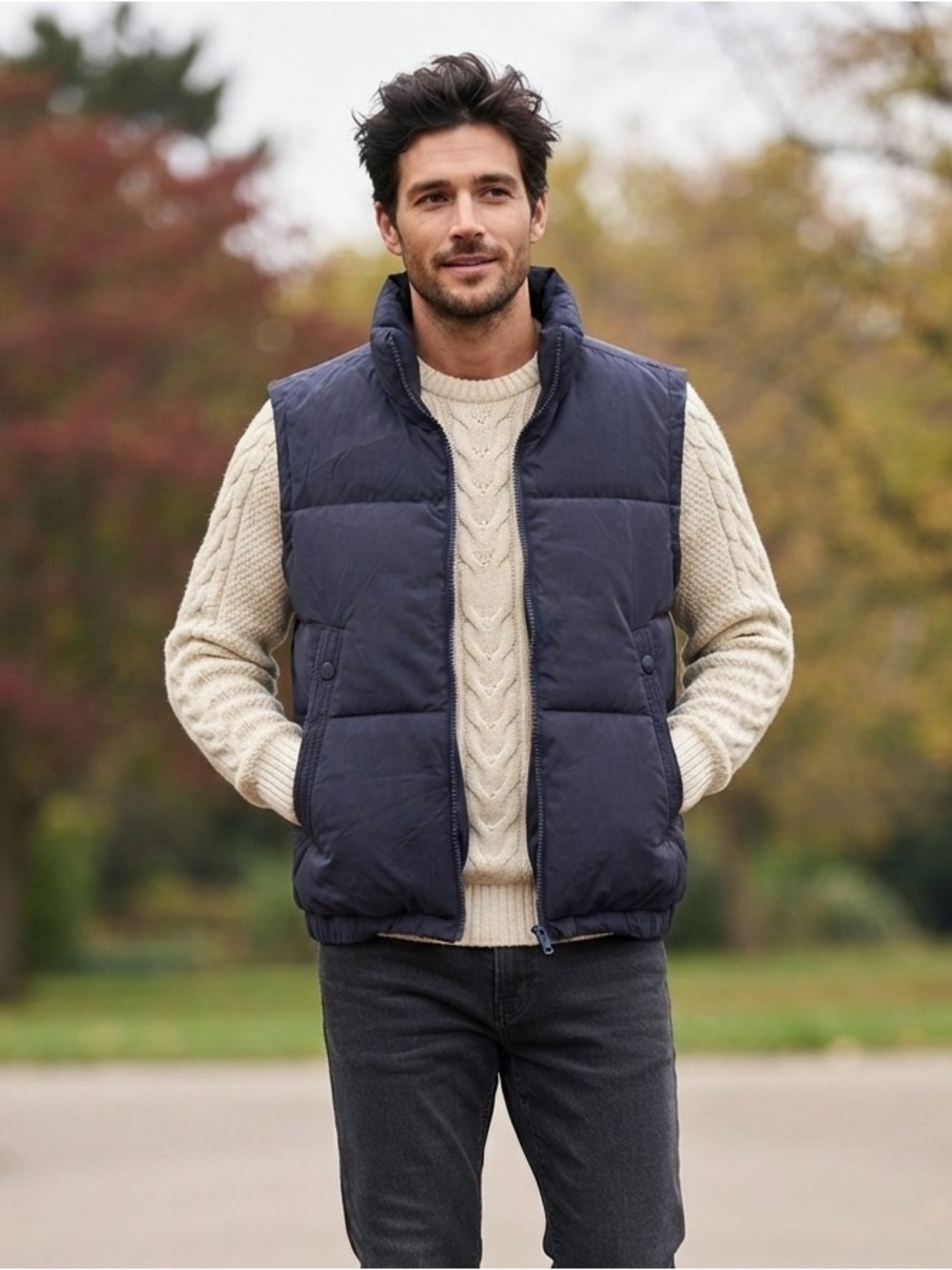 Mens Navy Puffer Vest -New